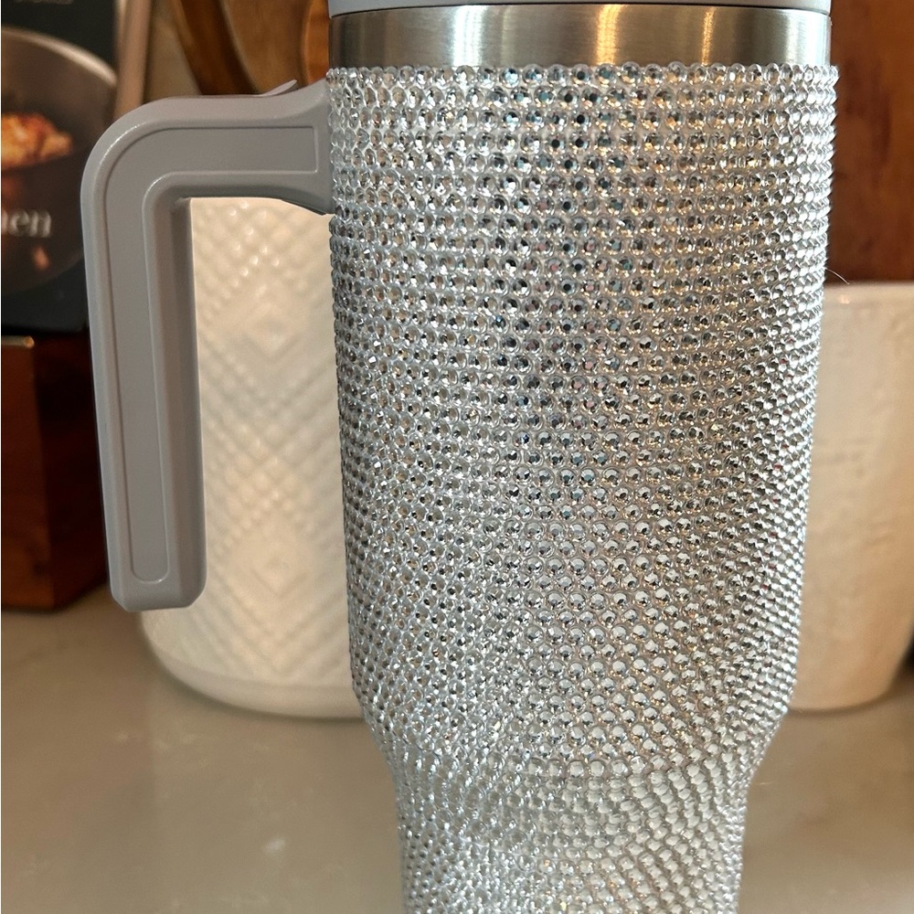 Silver Rhinestone Travel Mug